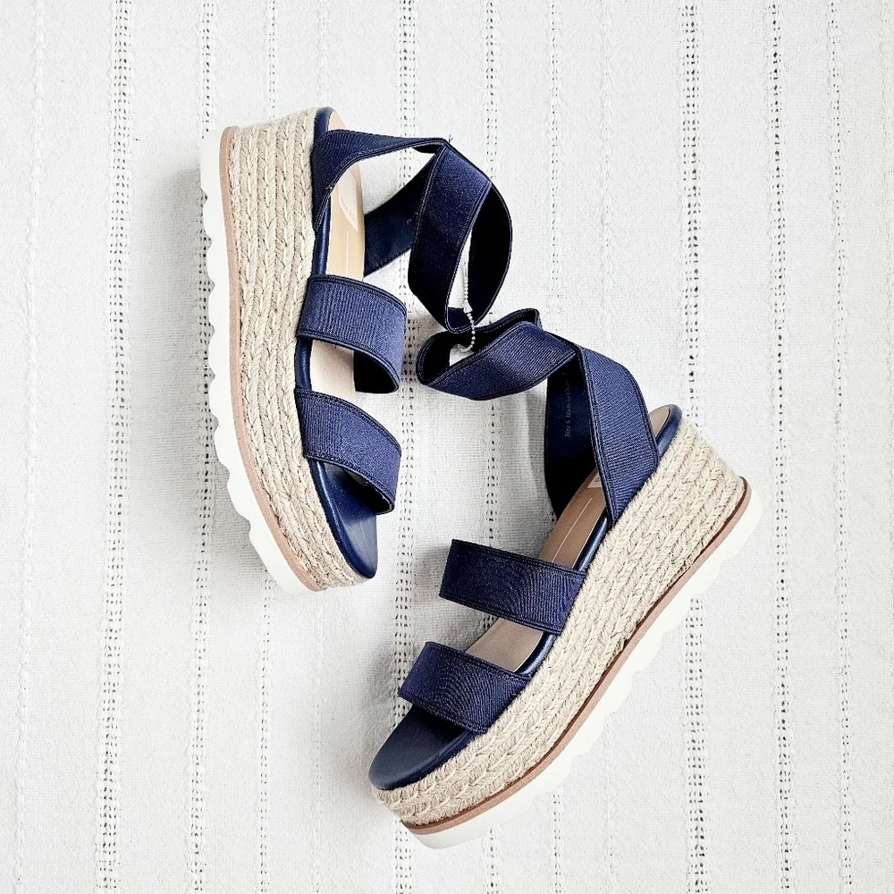 Dolce Vita Espadrille Platform Sandals Shoes Elastic Ankle Straps Navy 6 NEW - Picture 10 of 10